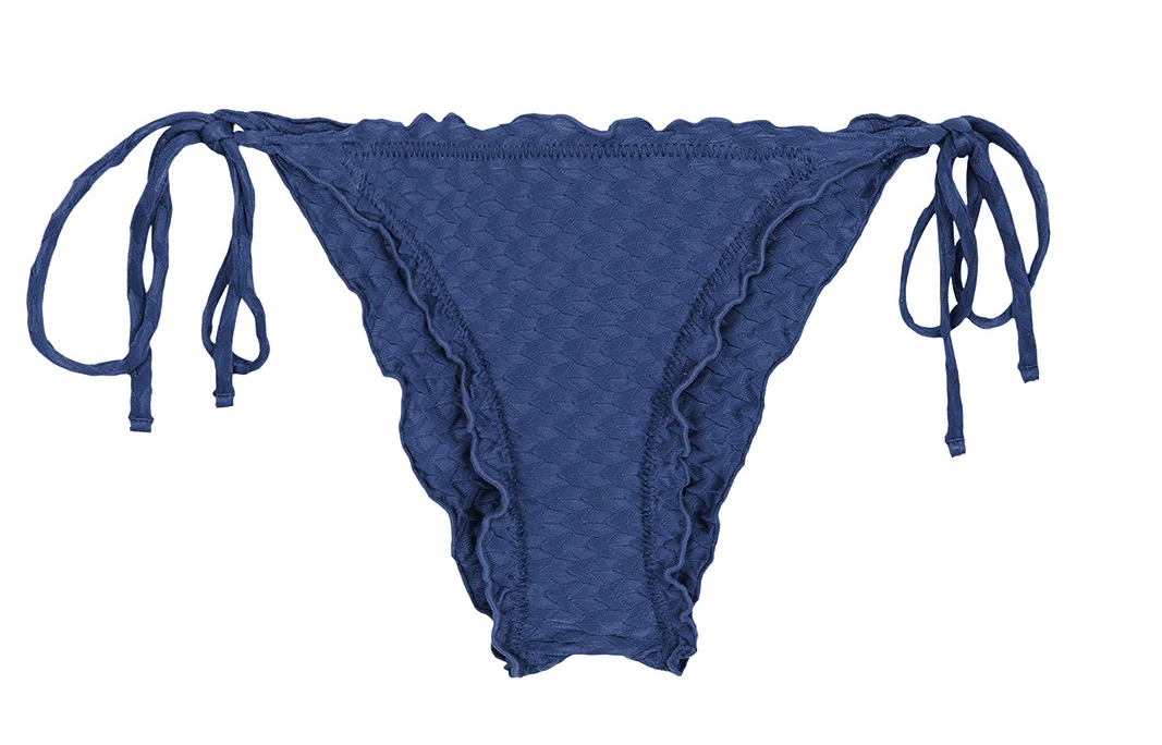 Blue Scrunch Side-tie Bikini Bottom With Textured Fabric - Bottom Kiwanda Denim Frufru 3 Blue Scrunch Side-tie Bikini Bottom With Textured Fabric - Bottom Kiwanda Denim Frufru