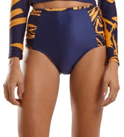 Navy & Gold Brazilian High Waist Bottom - Bottom Board Bold Leafs