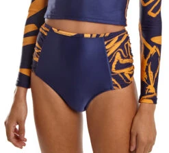 Navy & Gold Brazilian High Waist Bottom - Bottom Board Bold Leafs -Deals Scrunch Bikini Store bottom blueman bottom board bold leafs 2