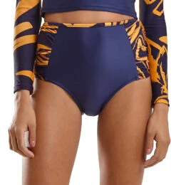 Navy & Gold Brazilian High Waist Bottom - Bottom Board Bold Leafs -Deals Scrunch Bikini Store bottom blueman bottom board bold leafs 4