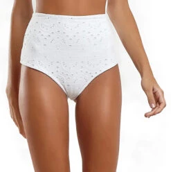 White High Waist Lace Brazilian Bikini Bottom - Bottom Laise Branco