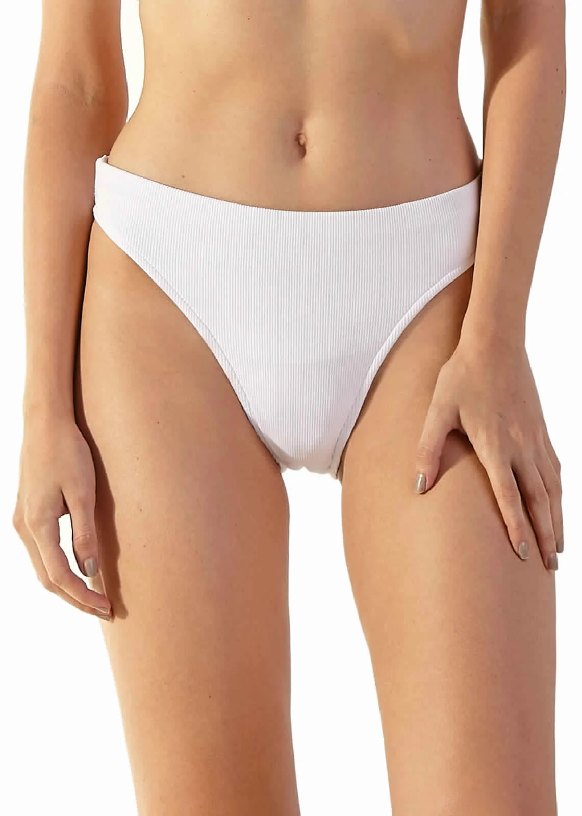White Ribbed High-leg Bikini Bottom - Bottom Light Branco 3 White Ribbed High-leg Bikini Bottom - Bottom Light Branco