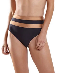 Black & Copper Two-tone High Waist Bikini Bottom - Bottom Joy Recorte Liso Preto Marrom