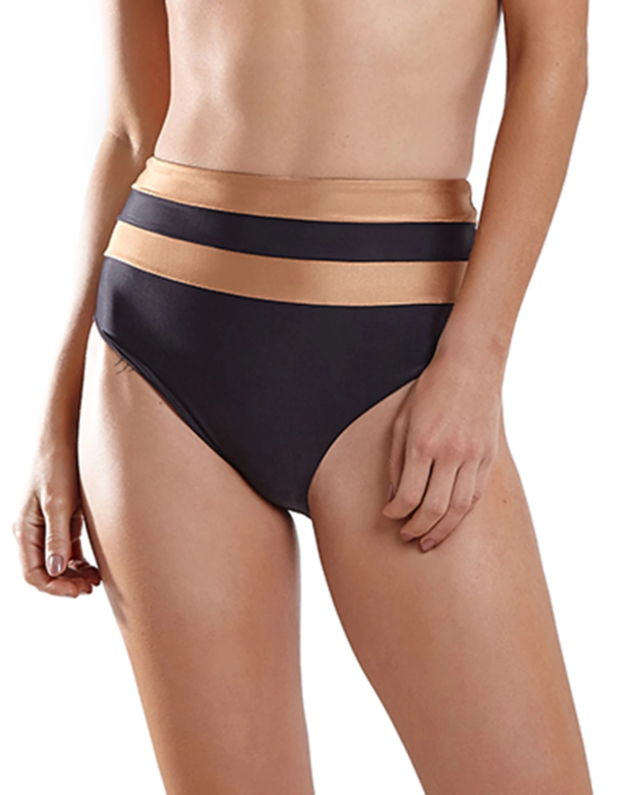 Black & Copper Two-tone High Waist Bikini Bottom - Bottom Joy Recorte Liso Preto Marrom 3 Black & Copper Two-tone High Waist Bikini Bottom - Bottom Joy Recorte Liso Preto Marrom