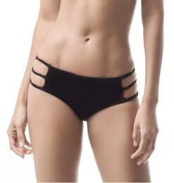 Black Scrunch Bikini Bottom With Side Straps - Bottom Mar De Condor