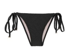 Black Side-tie Textured Brazilian Bikini Bottom - Bottom Cloque Preto Balconet