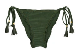 Dark Green Iridescent Scrunch Bikini Bottom With Wavy Edges - Bottom Croco Frufru