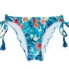 Blue Floral Brazilian Bikini Bottom With Pompoms - Bottom Isla Tri Fixo