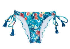 Blue Floral Brazilian Bikini Bottom With Pompoms - Bottom Isla Tri Fixo