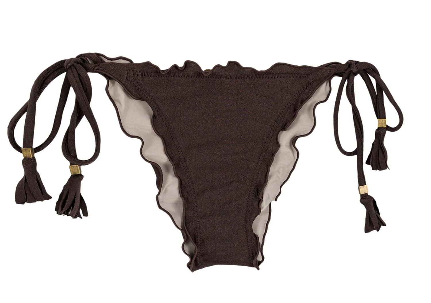 Brown Scrunch Bikini Bottom With Tassels - Bottom Meteorite Frufru 3 Brown Scrunch Bikini Bottom With Tassels - Bottom Meteorite Frufru