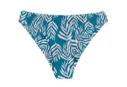 Blue Fixed Scrunch Bikini Bottom In Leaves Print - Bottom Palms-blue Nice