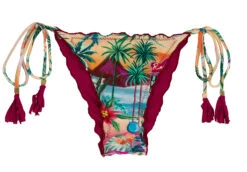 Colorful Tropical Scrunch Brazilian Bikini Bottom With Wavy Edges - Bottom Sunset Frufru