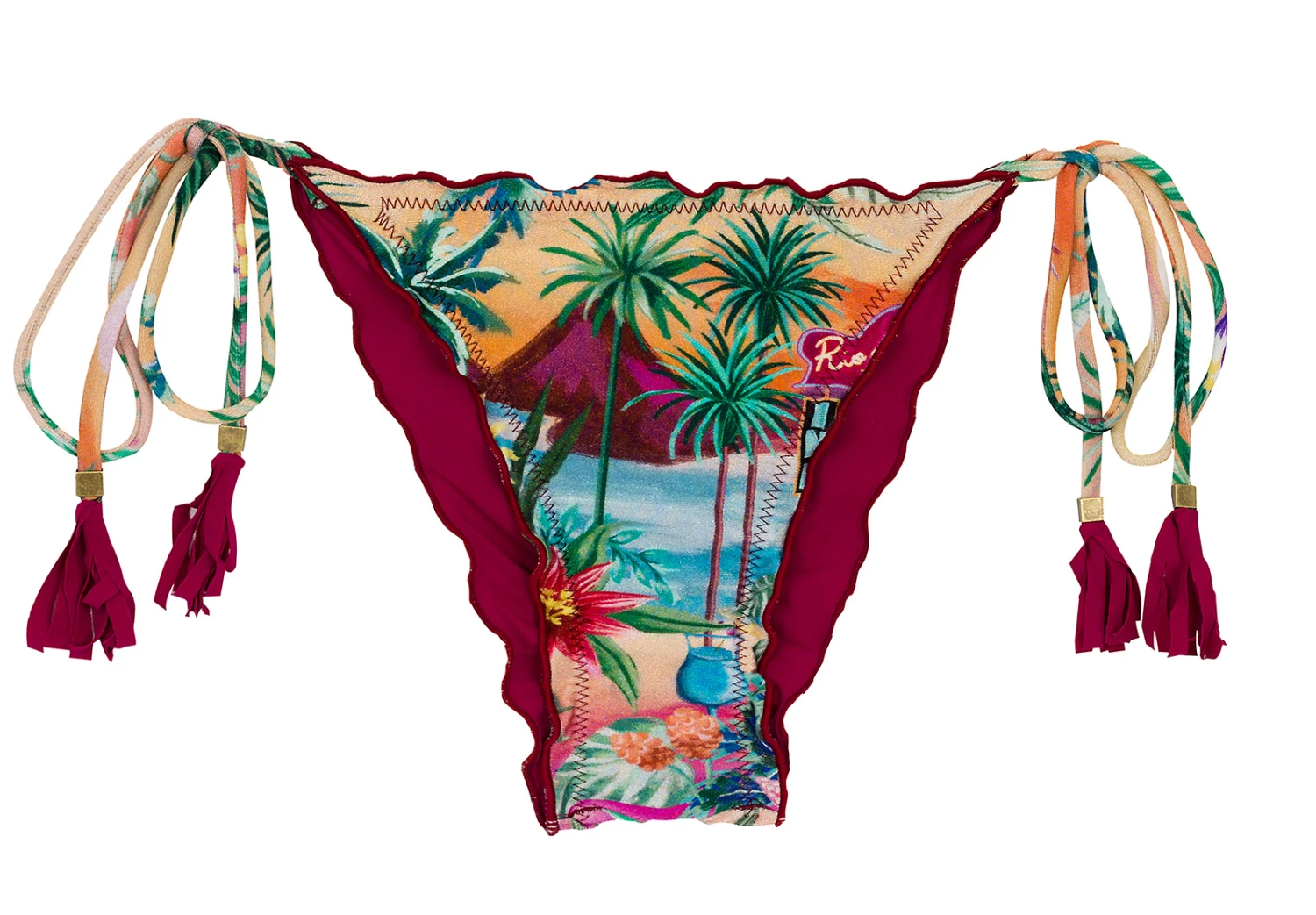 Colorful Tropical Scrunch Brazilian Bikini Bottom With Wavy Edges - Bottom Sunset Frufru 3 Colorful Tropical Scrunch Brazilian Bikini Bottom With Wavy Edges - Bottom Sunset Frufru