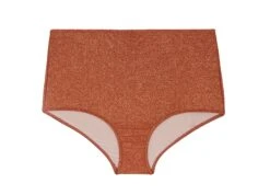 High-waisted Brazilian Bikini Bottoms In Copper Lurex - Calcinha Radiante Canela Hot Pant
