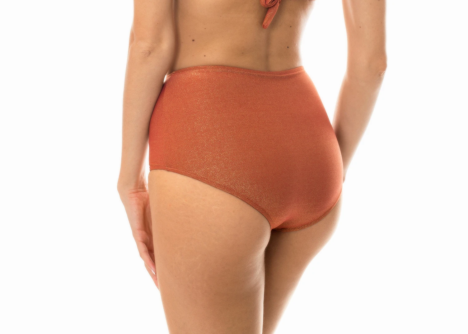 High-waisted Brazilian Bikini Bottoms In Copper Lurex - Calcinha Radiante Canela Hot Pant 6 High-waisted Brazilian Bikini Bottoms In Copper Lurex - Calcinha Radiante Canela Hot Pant - Image 4
