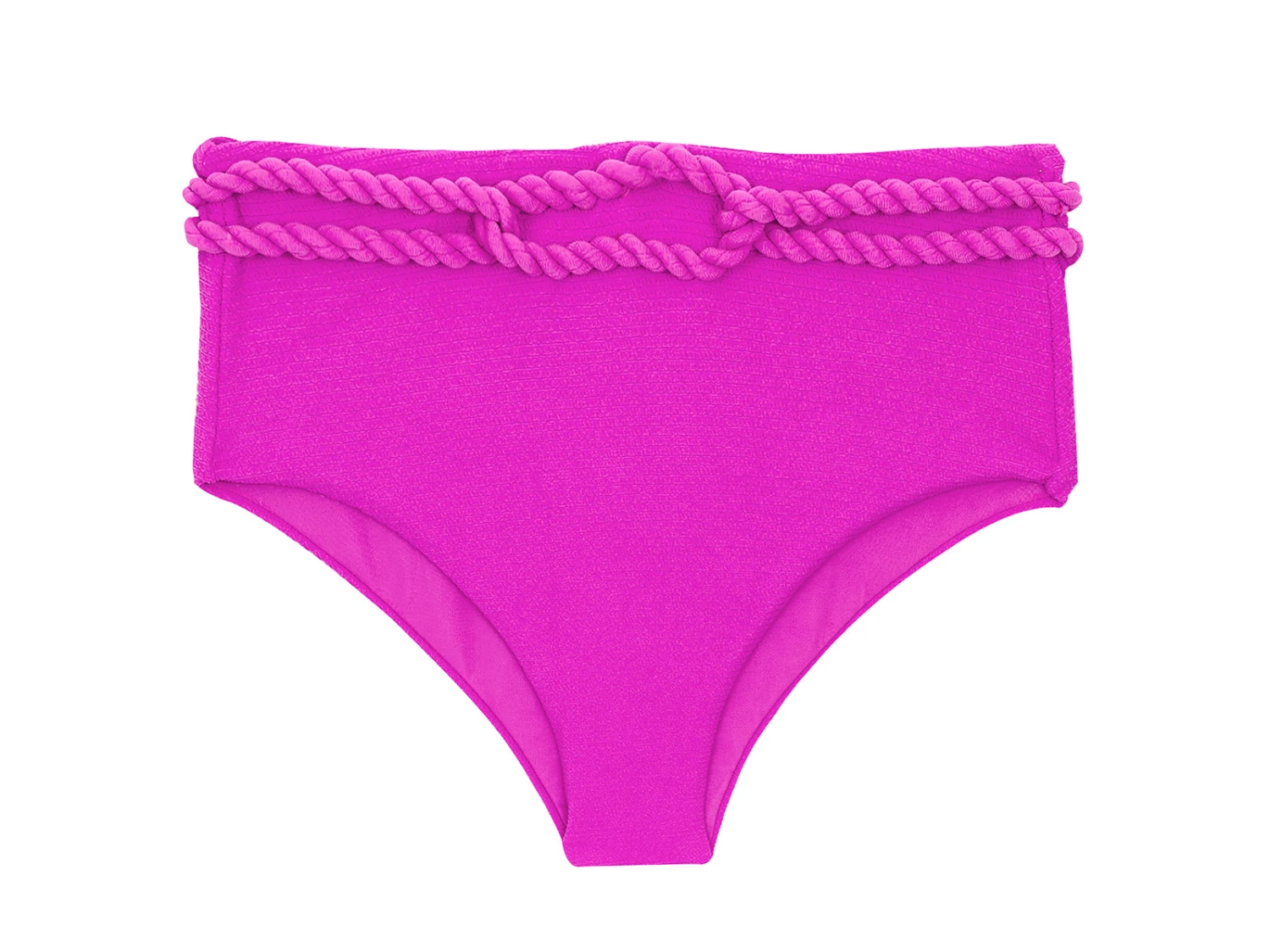 Magenta Pink Textured High Waist Bikini Bottom With Twisted Rope - Bottom St-tropez-pink Hotpant-high 3 Magenta Pink Textured High Waist Bikini Bottom With Twisted Rope - Bottom St-tropez-pink Hotpant-high
