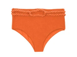 Orange Textured High Waist Bikini Bottom With Twisted Rope - Bottom St-tropez-tangerina Hotpant-high