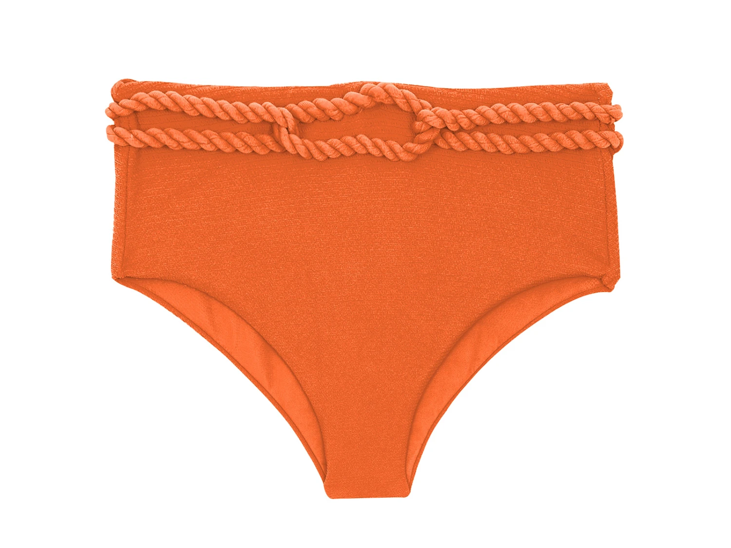 Orange Textured High Waist Bikini Bottom With Twisted Rope - Bottom St-tropez-tangerina Hotpant-high 3 Orange Textured High Waist Bikini Bottom With Twisted Rope - Bottom St-tropez-tangerina Hotpant-high
