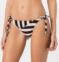 Side-tie Bikini Bottom In Black And White Stripes - Bottom Miracle Flag