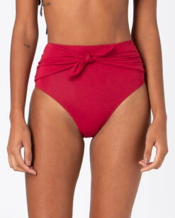 Raspberry Red High Waisted Bikini Bottom With Belted Effect - Bottom Retro Agatha