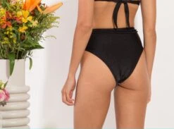 Bottom Shimmer-black Belted-high-waist -Deals Scrunch Bikini Store bottom shimmer black belted high waist 2