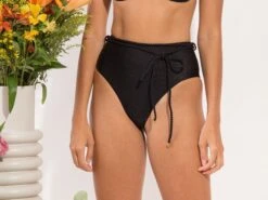 Bottom Shimmer-black Belted-high-waist -Deals Scrunch Bikini Store bottom shimmer black belted high waist 4