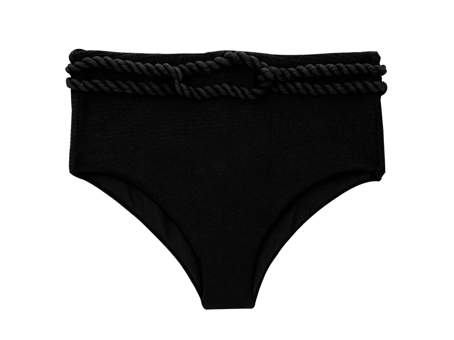 Black Textured High Waist Bikini Bottom With Twisted Rope - Bottom St-tropez-black Hotpant-high 3 Black Textured High Waist Bikini Bottom With Twisted Rope - Bottom St-tropez-black Hotpant-high
