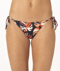 Navy Brazilian Bikini Bottom With Tropical Leaves Pattern - Bottom Rolote Adao
